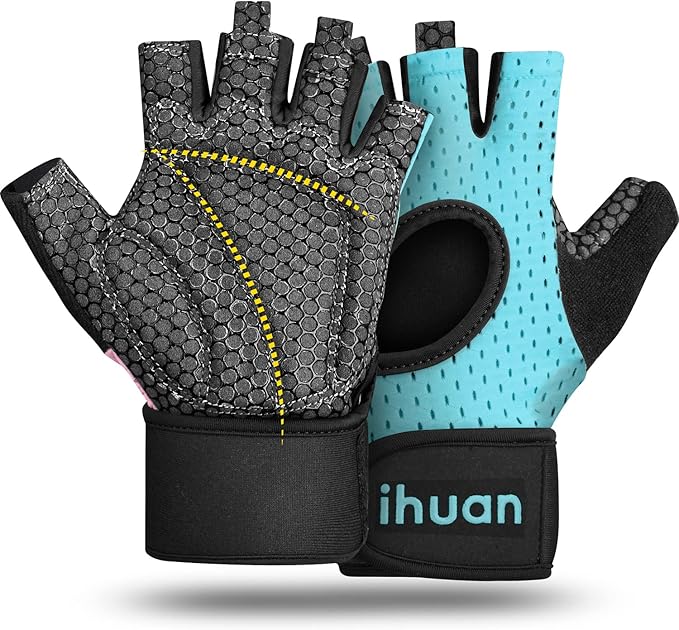 ihuan Breathable Weight Lifting Workout Gym Gloves: Fingerless Exercise Wrist Support | Enhance Palm Protection | Extra Grip for Fitness |Training | Rowing | Pull-ups