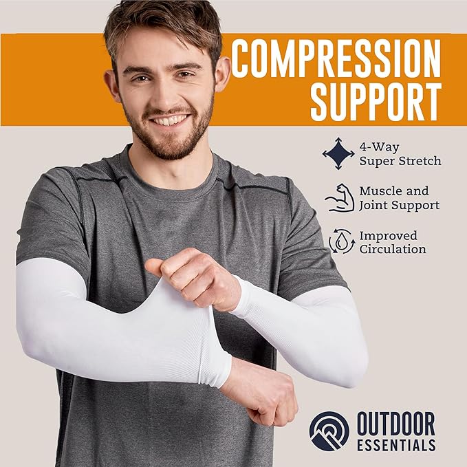 OutdoorEssentials UV Sun Protection Arm Sleeves - Compression Arm Sleeve, UV Arm Sleeves Men, Women - Golf Cooling Sleeves