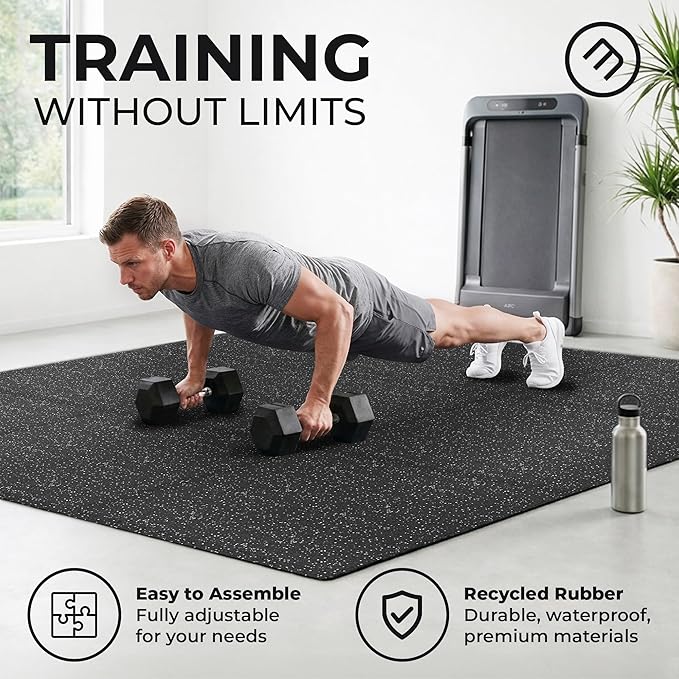 bemaxx Gym Mats Set - 12 pcs EVA Interlocking Foam Floor Tiles (24.4"x24.4"x0.4") 48 sqft Protective Gym Flooring Sports Home Workout Exercise Mats Puzzle Garage Fitness Play-Room Pool Treadmill Bike