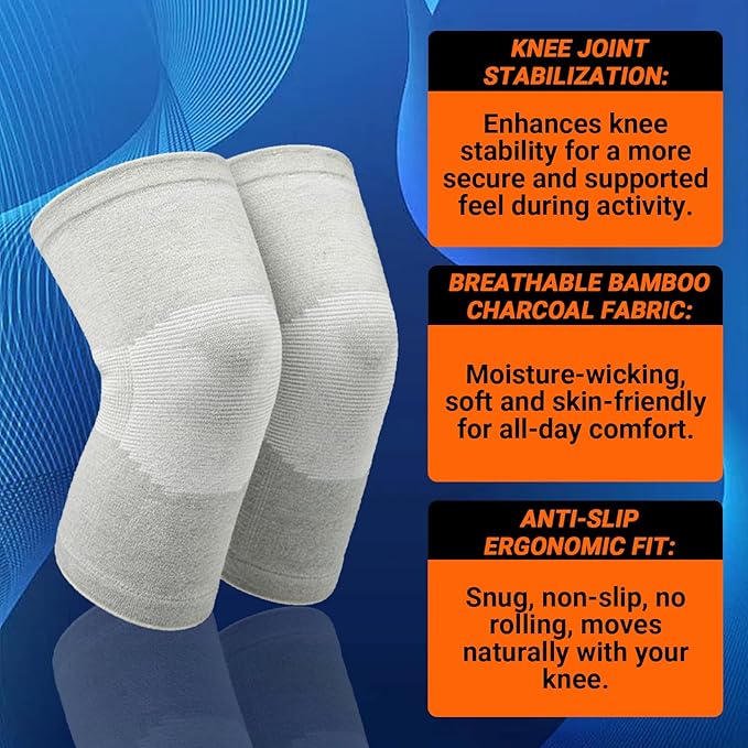 Knee Sleeves For Women Bamboo Pair Compression Leg Brace Pain Arthritis Plus Size Wraps Relief Running Sleeping Under Soft Elastic Vendas Para Rodillas Protector Gym Mujer Rodilleras Weightlifting(Gray,X-Large)