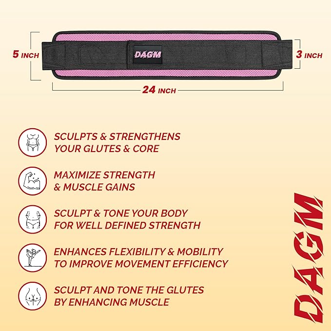 DAGM Hip Thrust Belt for Dumbbells heavy, Secure Glute Trainer with Non-Slip Extra Padding That Protects Your Hips - Ideal for Gym & Home Workouts - Use with Heavy Duty Kettlebells, Dumbbells, & Plates Hold up to 500 lbs