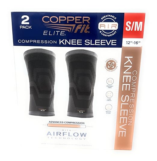 Copperfit Elite Air Knee Compression Sleeve, S/M, 2 Pack, Joint Pain Relief (Small/Medium (12"-16"))