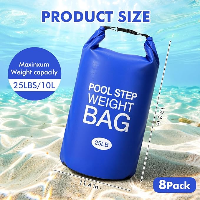 Soulchen 8 Pack Pool Ladder Weights, Heavy Duty Universal Pool Step Weights Sand Bags with Handles for Above Ground Swimming Pools, Durable Waterproof Foldable (10l/25lb)