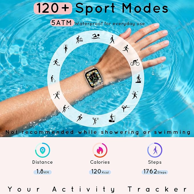 Smart Watch for Women, 30 Day+ Battery 44MM HD Smartwatch Compatible iPhone Android with Fitness Tracker/Bluetooth Calling/Heart Rate/SpO2/Sleep Monitor, 120+ Sports Modes, 3 Bands/Gift Womens