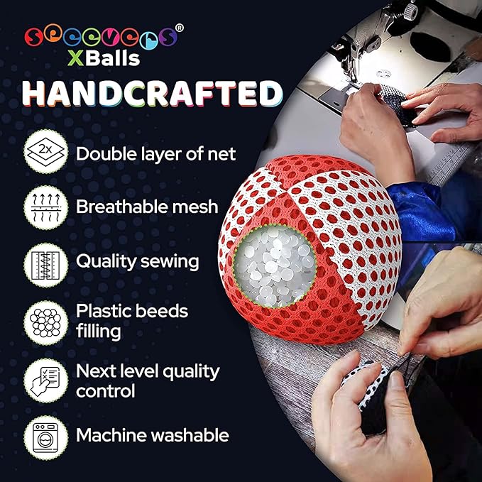 speevers Juggling Balls for Beginners and Professionals Set of 3, 14 Colors Available, 2 Layers of Net and Carry Case, Xballs Juggling Balls (Red - White, 2.5 oz)