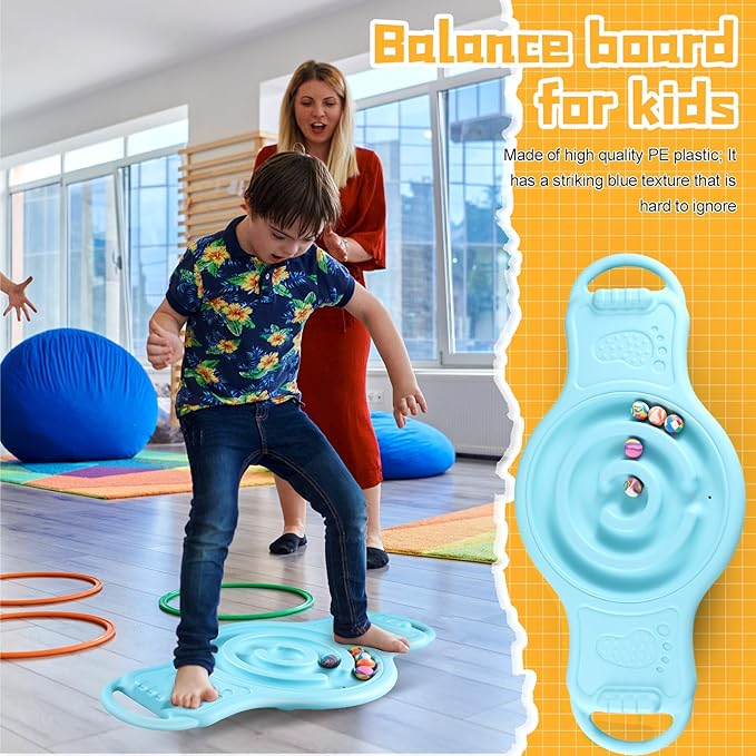 Seenelling Maze Balance Board for Kids Plastic Wobble Rocker Balance Board with Mini Balls Load 220lb Balance Game with Handles for Toddler Balancing Exercise Equipment Game, 24.5 x 11.8 Inch