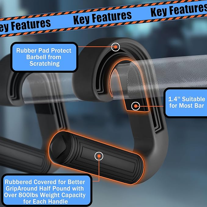 Folaps Pull Up Handles Neutral Grip: Portable Barbell Grip with 2 Detachable Straps for Cable Machine LAT Pull Down T-bar Row Deadlift Shrug