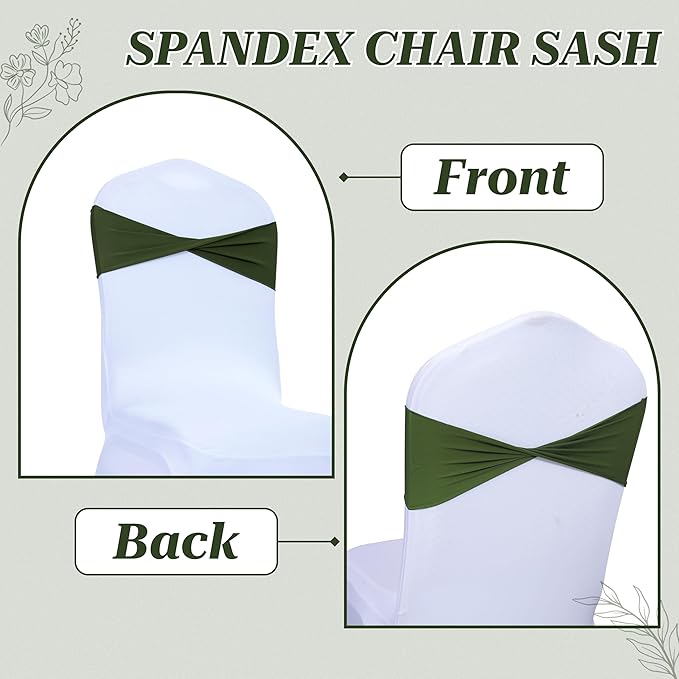 VDS Pack of 300 PCS | Olive Green | Spandex Chair Sashes Bows Without Buckle | Stretch Elastic Banquet Universal Folding Chair Band Tie with for Wedding Party Conference Celebration Event Decoration