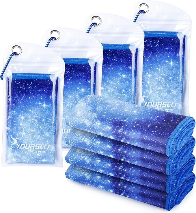 SYOURSELF Cooling Towels for Neck and Face, 4 Pack 40" x 12" Cooling Towel for Hot Weather, Soft Breathable Instant Cool Chilly Pad for Sports Golf Yoga Gym Athletes Camping Ice Towels(Bstarry)