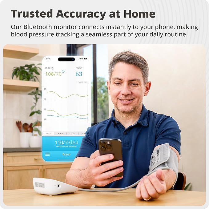 Greater Goods Bluetooth Smart Blood Pressure Monitor for Home Use – Automatic Digital Upper Arm BP Machine with 8.7”–16.5” Cuff, iOS & Android App Compatible, Large Backlit Display