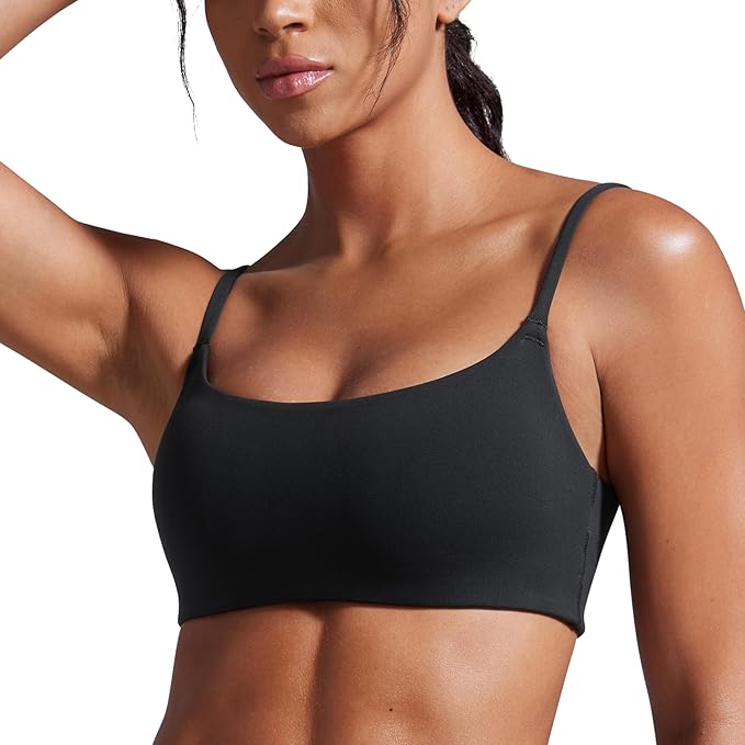 CRZ YOGA Butterbreeze Scoop Neck Sports Bras for Women - Spaghetti Straps Wireless Workout Padded Gym Cami Top