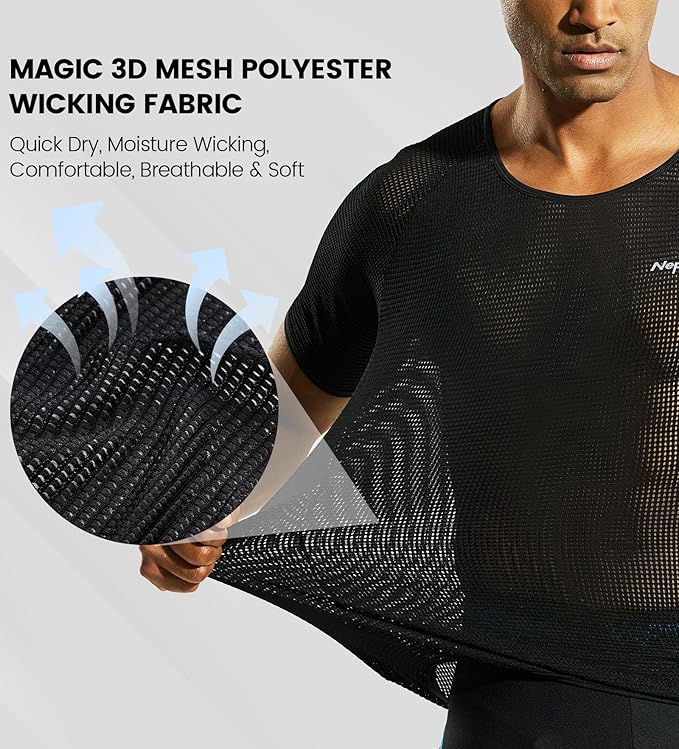 Nepest Mens Vests/Short Sleeve Biking Base Layer Mesh Sleeveless Cycling Baselayer Bicycle Ultralight Undershirts