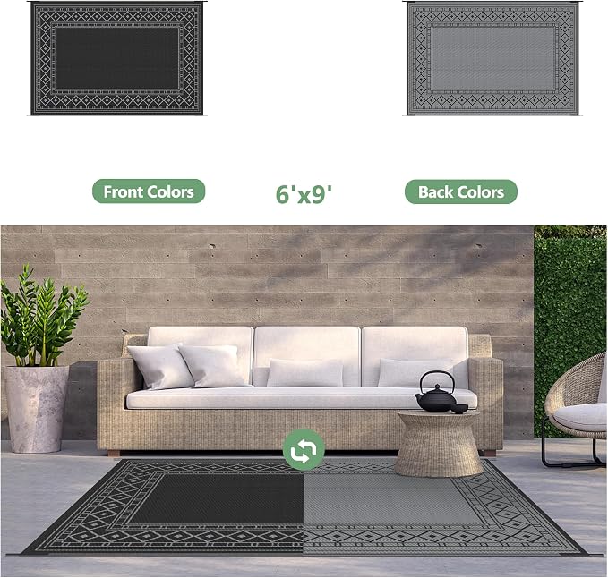 GENIMO Outdoor Rug Waterproof 6'x9'