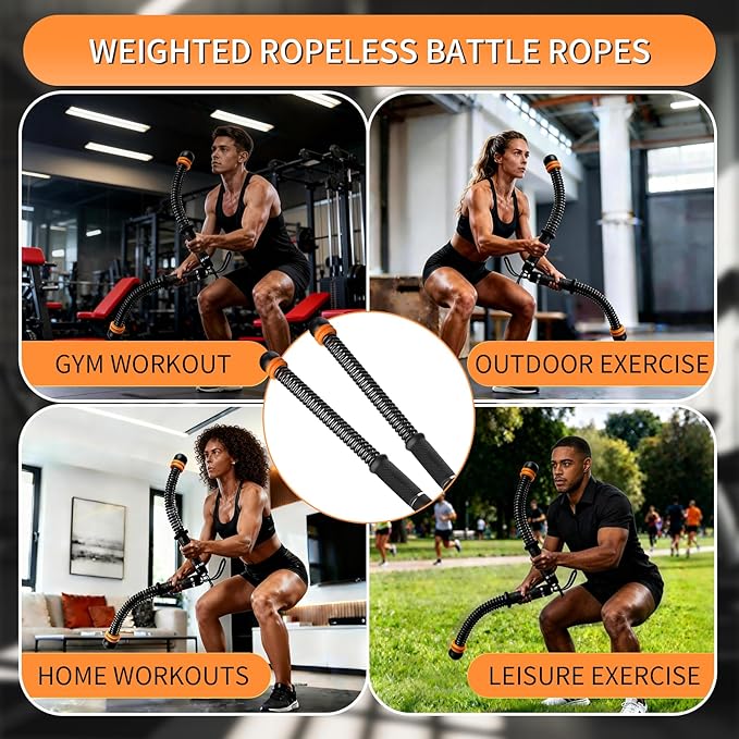 Weighted Ropeless Battle Ropes Adjustable Battle Ropes for Home Gym for Full Body Workout, HIIT and Low-Impact Aerobic Training Cardio Strength Training, Fitness Gift, Indoor Workout Equipment