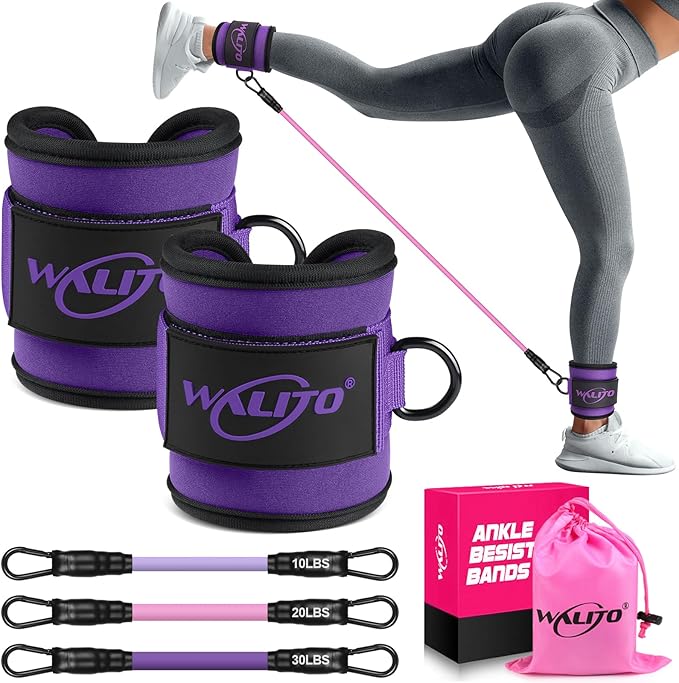 WALITO Ankle Resistance Bands with Cuffs, Exercise Bands for Legs and Butt, Booty Workout Equipment for Kickbacks and Hip Fitness Training