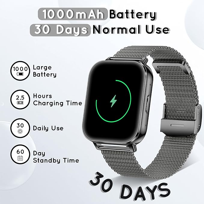 Smart Watch for Men Women, 30+ Day Long Battery 44MM Fitness Smartwatch for iPhone Android Phones with Bluetooth Call/Step Tracker/Heart Rate SpO2/Sleep Monitor, 120+ Sports Modes, 1000mAh/3 Bands