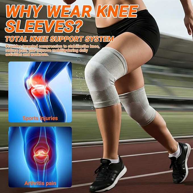 Knee Sleeves For Women Bamboo Pair Compression Leg Brace Pain Arthritis Plus Size Wraps Relief Running Sleeping Under Soft Elastic Vendas Para Rodillas Protector Gym Mujer Rodilleras Weightlifting(Gray,Small)