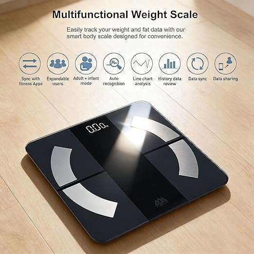 Smart Scale for Body Weight and Fat Percentage, High Accuracy Digital Bathroom Scale with Backlit Display for BMI Heart Rate 20 Body Composition Analyzer Sync with Fitness App 400lb