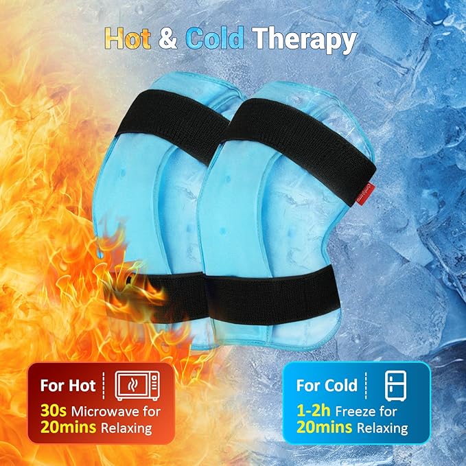 Comfytemp 3D Knee Ice Pack Wrap for Injury Reusable Gel, Knee Cold Pad Brace, Hot Cold Therapy for Meniscus Tear, Leg Pain, Knees Replacement, Arthritis, Muscle Recovery, After Surgery Use - 2 Packs
