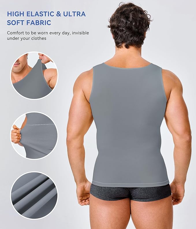 Mens Compression Shirt Slimming Body Shaper Vest Workout Tank Tops Abs Abdomen Undershirts