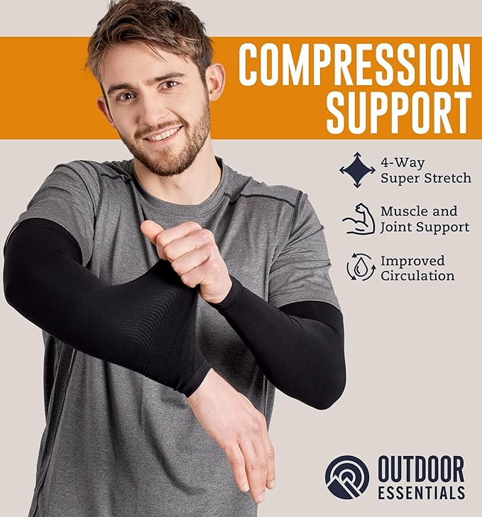 OutdoorEssentials UV Sun Protection Arm Sleeves - Compression Arm Sleeve, UV Arm Sleeves Men, Women - Golf Cooling Sleeves