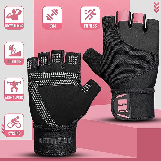 Stealth Sports Weight Lifting Gloves with Wrist Wrap Support Padded Palm Protection Exercise Gym Workout Gloves Men & Women Training Fitness Weightlifting Bodybuilding,E9