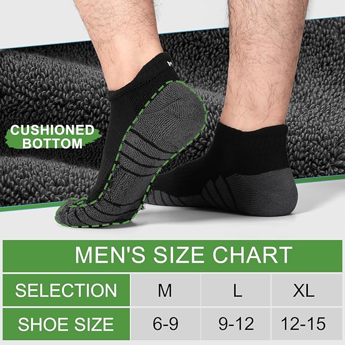 Ankle Socks for Men, Bamboo Rayon Socks with Arch Support for Running Athletic Cushioned Moisture Wicking Hiking Gym