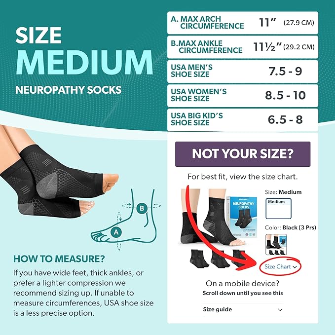 BraceAbility Neuropathy Socks (3 Pairs) - Multipack Peripheral Compression Diabetic Toeless Foot Sleeves for Nerve Damage in Feet, Ankle Gout, Plantar Fasciitis Relief for Men and Women (M - Black)