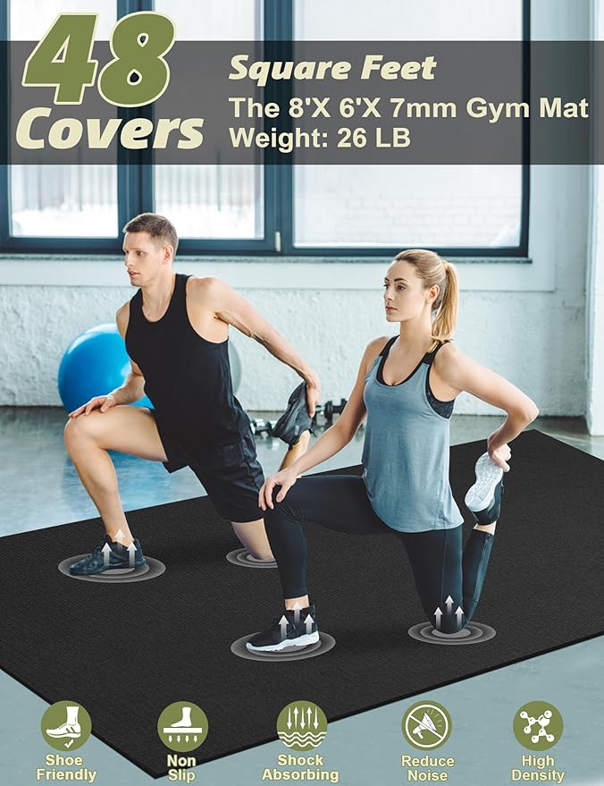 innhom Large Exercise Mat 7'x5'/8'x6'/9'x6'/10'x6' Workout Mat Gym Flooring for Home Gym Mats Exercise Mats for Home Workout Thick Floor Mat for Fitness
