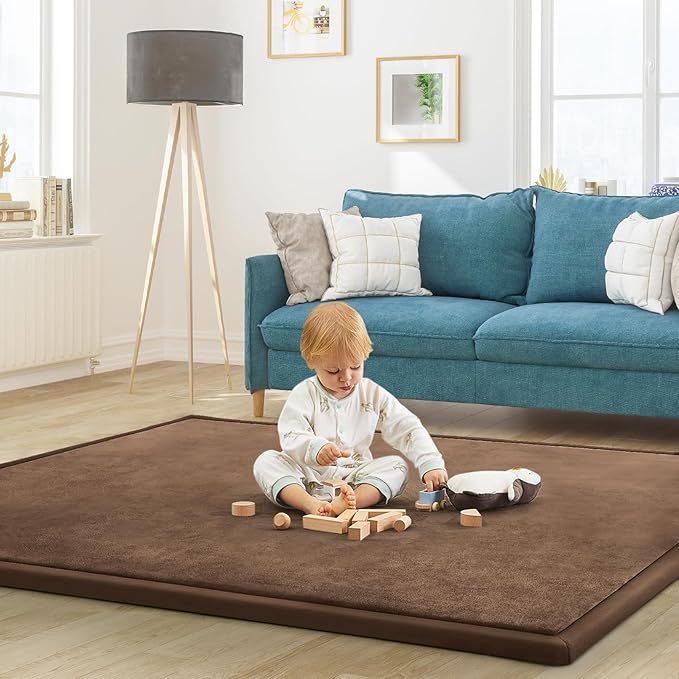 Baby Play Mat for Floor Nursery Rug Muscle Mat Area Rug Playroom Rug 79"x138" Playpen Mat Memory Foam 1.3" Thick Crawling Mat for Babies,Toddlers, Infants, Kids,Chestnut