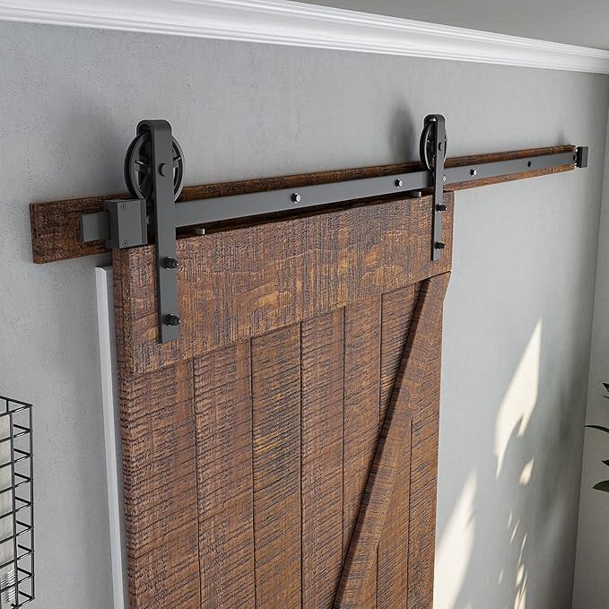 SMARTSTANDARD 7.5 Feet Heavy Duty Sliding Barn Door Hardware Kit, 4FT - 18FT, Black, Smoothly and Quietly, Simple and Easy to Install, Fit 42" -45" Wide Panel (Industrial Bigwheel Hangers)