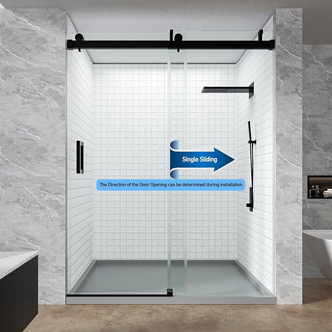 68-72" W x 76" H Shower Door,Frameless Shower Door,Single Sliding Glass Shower Door with 3/8" (10mm) Clear SGCC Tempered Glass, Roller Disc System(Matte Black, 72" Wx76 H-Single Sliding)