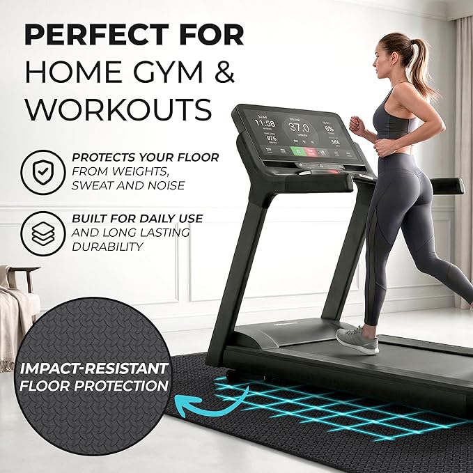 bemaxx Gym Mats Set - 12 pcs EVA Interlocking Foam Floor Tiles (24.4"x24.4"x0.4") 48 sqft Protective Gym Flooring Sports Home Workout Exercise Mats Puzzle Garage Fitness Play-Room Pool Treadmill Bike