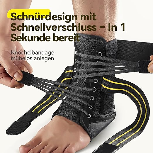 AGPTEK Ankle Brace for Women Men, Adjustable Lace-Up Ankle Support with Removable Splints for Sprained Ankle, Injury Recovery, Ankle Stabilizer Wrap for Basketball Volleyball Sports,Yellow, L
