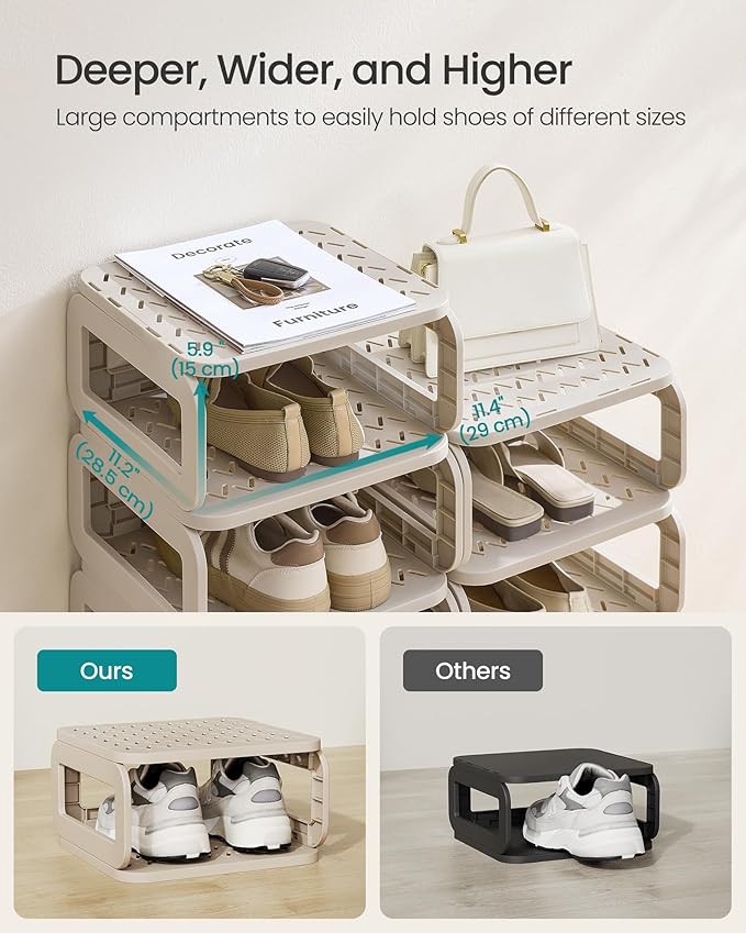 SONGMICS Shoe Rack, Shoe Organizer, 6 Shelves, Shoe Storage, Narrow Shoe Shelf, Open Shelf for Entryway, Living Room, Bathroom, Space-Saving, Cappuccino Beige ULPC037K01