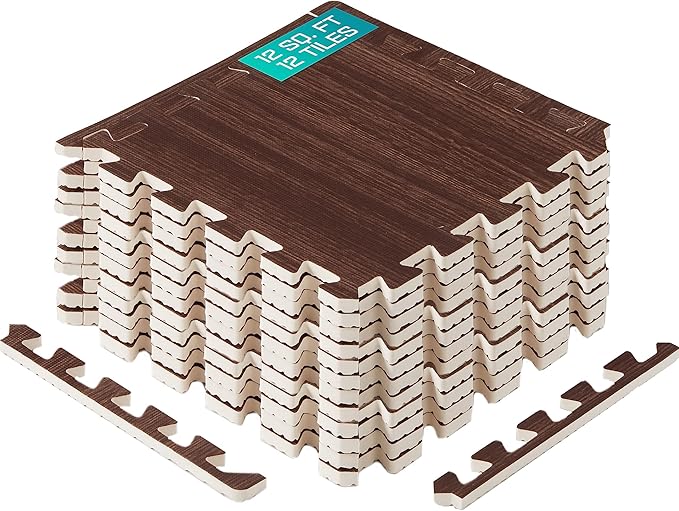 Yes4All EVA Interlocking Mats, Puzzle Floor Tiles, Foam Floor Padding with Border for Furniture, Home Space, Living Room, Garage 11,22,32 SQFT