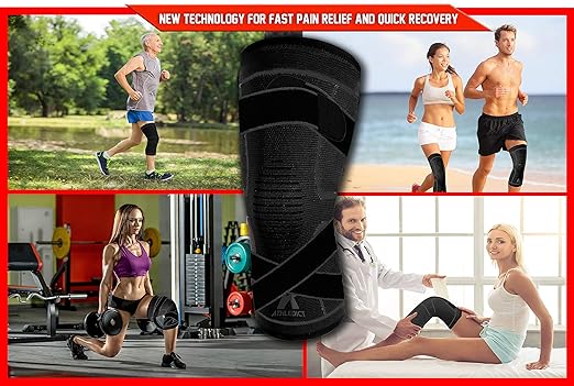 ATHLEDICT Knee Brace Compression Sleeve with Strap for Best Support & Pain Relief for Meniscus Tear, Arthritis, Running, Basketball, MCL, Jogging and Recovery for Men & Women (Black, X-Large)