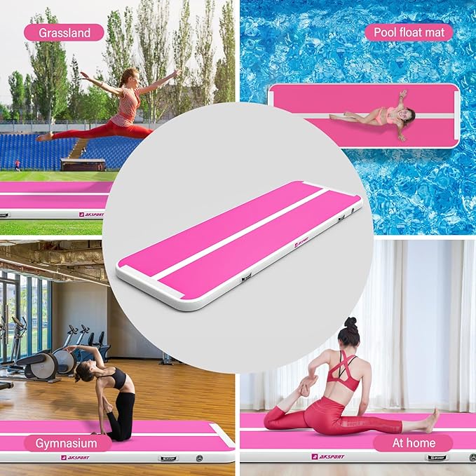 AKSPORT Gymnastics Air Mat Tumble Track Tumbling Mat Inflatable Floor Mats with Air Pump for Home Use/Tumble/Gym/Training/Cheerleading/Parkour/Beach/Park/Water