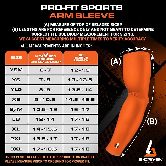B-Driven Sports Pro Fit Compression Arm Sleeves for Men Women & Youth - Volleyball Golf Running Baseball Basketball - Pair