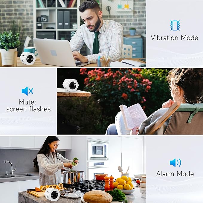 Productivity Timer 1, 5, 10, 30, 60 Minutes Preset, Desk Cube Timer with Gravity Sensor/Mute/Vibration for ADHD, Work, Study, Kitchen, Back to School (White)