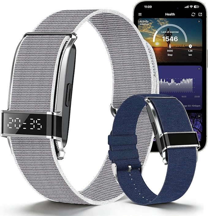 Fitness Trackers Smart Wristband With Hidden Screen(Wrist-Raise Screen Activation)Activity & Sleep Tracker with Heart Rate/HRV/Blood Oxygen, Vibration Alerts, Free APP (Silver, Universal Size)