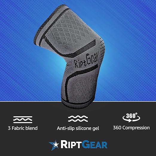 RiptGear Knee Compression Sleeve - Braces for Knee Pain - Compression for Arthritis, Meniscus Tear, Running, Walking - Support for Women and Men - Sleeves Weightlifting (XX-Large, Gray (1 Pack))