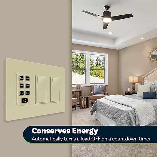 TOPGREENER 2-Hour Countdown Timer Switch, 5-10-20-30 Min 1-2 Hour Settings, for Fans and Lights, LED Indicator, 120VAC 60Hz, 1/2HP, 150W LED, Neutral Wire Required, UL Listed, TGT06-2H-RT-I, Ivory