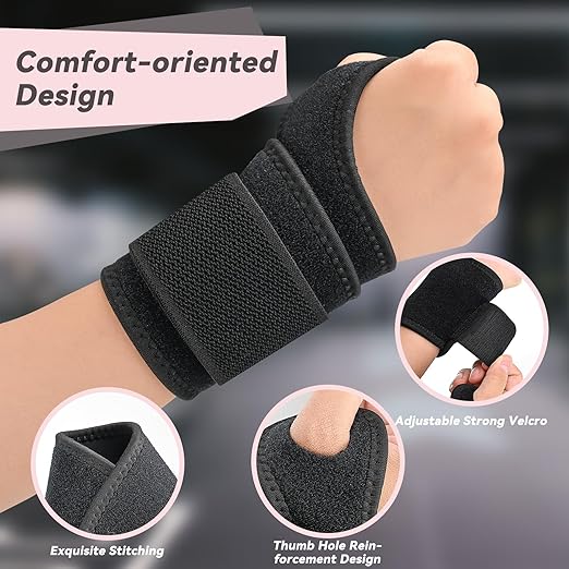 Wrist Brace for Carpal Tunnel 2 Pack Right Left Hand, Adjustable Wrist Brace for Day Night Support, Wrist Support Wraps for Women Men,Tendonitis, Arthritis, Weightlifting, Sports, Black