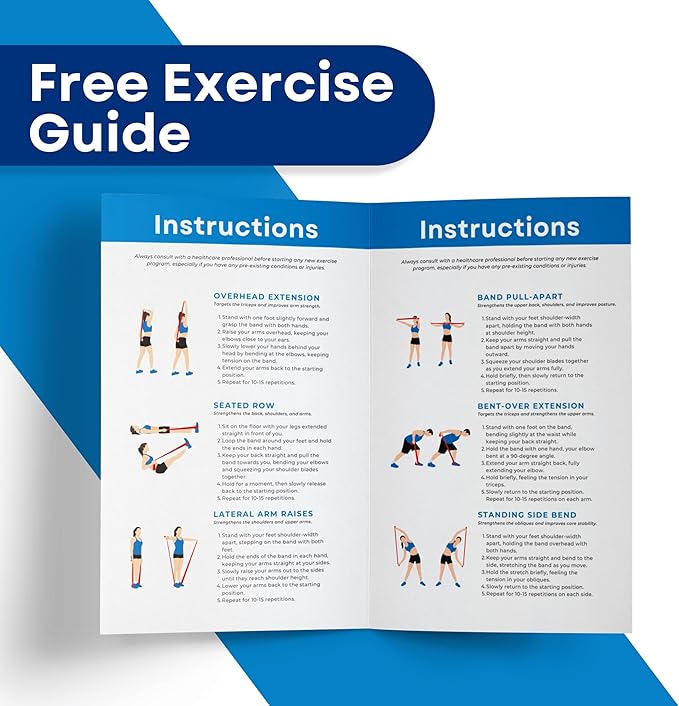 RMS Resistance Bands with Instruction Guide & Carry Bag - Latex Free Exercise Band for Working Out, Physical Therapy, Rehab, Stretch, Yoga & Pilates, Set of 3