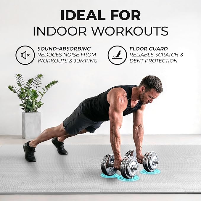 bemaxx Gym Mats Set - 12 pcs EVA Interlocking Foam Floor Tiles (24.4"x24.4"x0.4") 48 sqft Protective Gym Flooring Sports Home Workout Exercise Mats Puzzle Garage Fitness Play-Room Pool Treadmill Bike