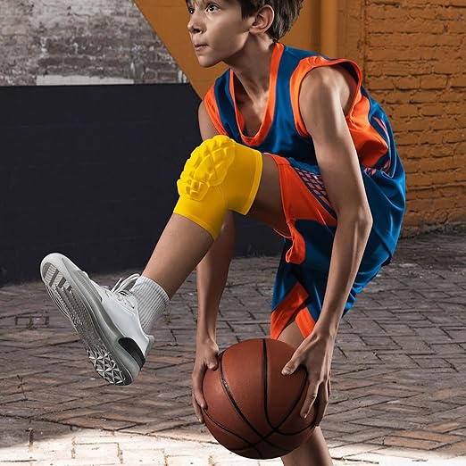 Wrestling Knee Pads for Kids Youth Adult, Knee Compression Sleeve for Basketball Volleyball Football, 1 Pair Short Knee Pads Sleeves ((#2) Yellow-2pcs,XLarge)