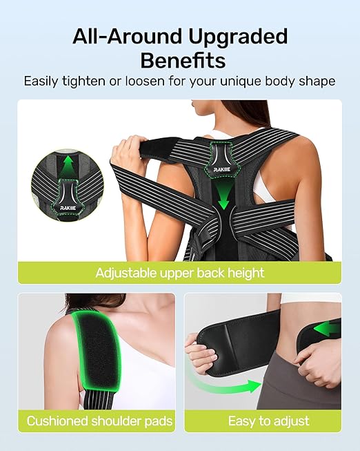 Rakiie All-round Back Belt Support for Women Men, Breathable Durable Lumbar Support Brace, Invisible Under Clothing, Back Support Brace for Hunchback, Gray Size XL (Upper Waist: 47.2"-53.2")