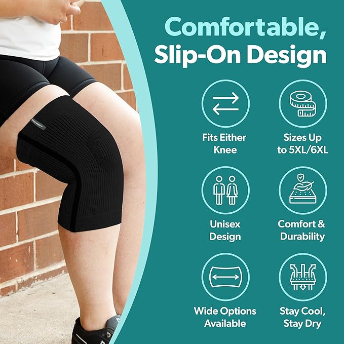 BraceAbility Plus Size Knee Brace for Women and Men – Compression Sleeve for Knee Pain Relief, Arthritis, Swelling, Osteoarthritis, Meniscus Tear, Joint Support Knee Stabilizer (5XL/6XL Gray)