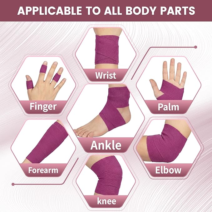 18 Pack Athletic Wrap Self Adhesive Bandage, 2 Inch Wide Elastic Sports Tape for Neon Pink, High Visibility Ankle Tape for Sports Wound Wrap, Ideal for Wrist Ankle Thumb Support